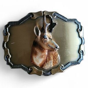 Vintage Pronghorn Antelope 3D Metal Belt Buckle Western Wildlife Rustic Ranch